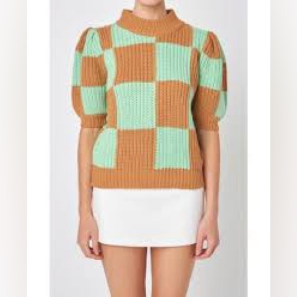English Factory check pattern sweater in mint - Picture 3 of 9
